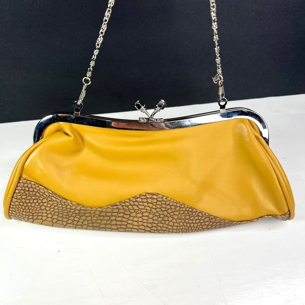 Bijoux Terner Yellow Clutch Purse Kiss Lock Detachable Chain Evening Bag‎